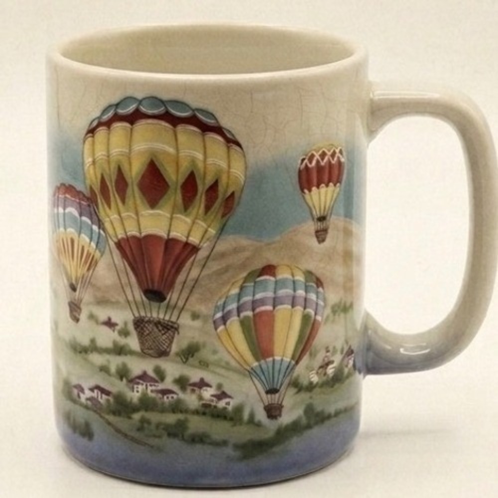 Vintage Otagiri Japan Hot Air Balloon Stoneware Coffee Mug Scenic Landscape